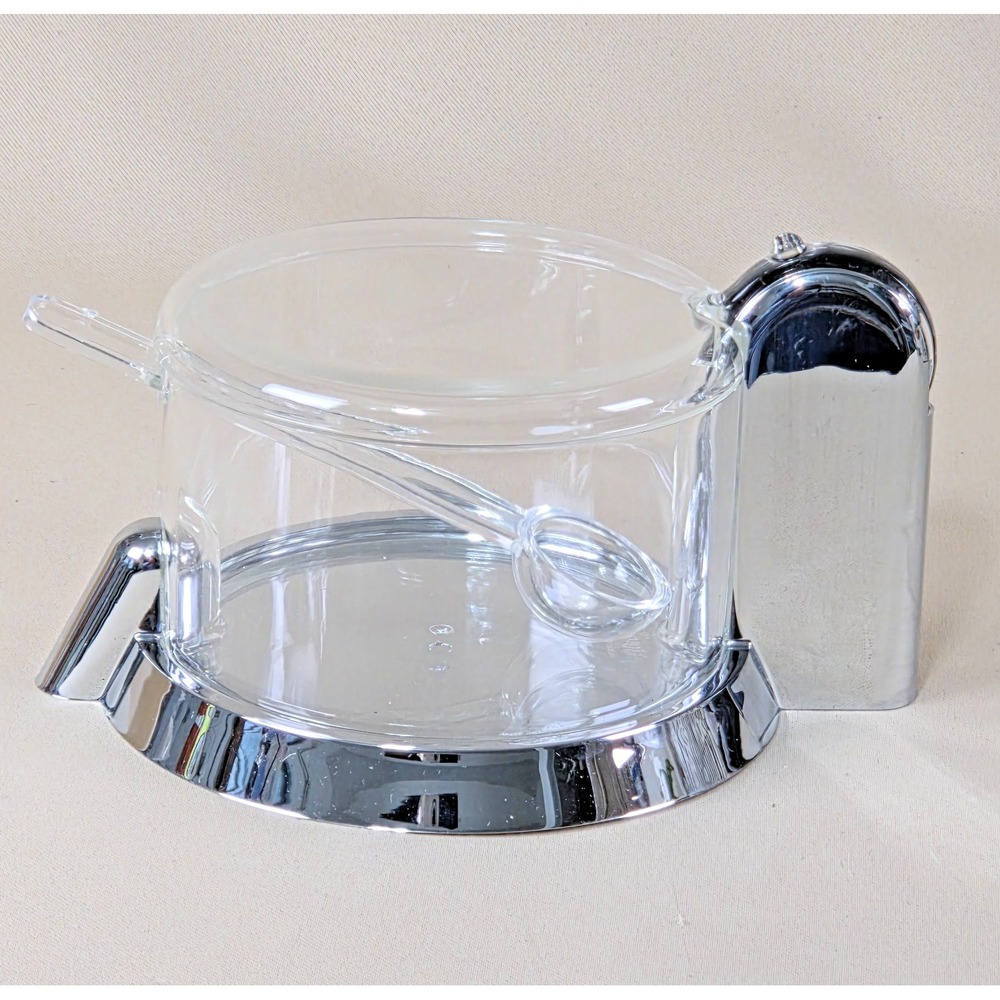 Vintage Guzzini Italy Acrylic Sugar Bowl Spoon Chrome Ninfea Ambrogio Rossari